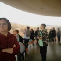 Uczniowie i nauczyciele w czasie oglądania Panoramy